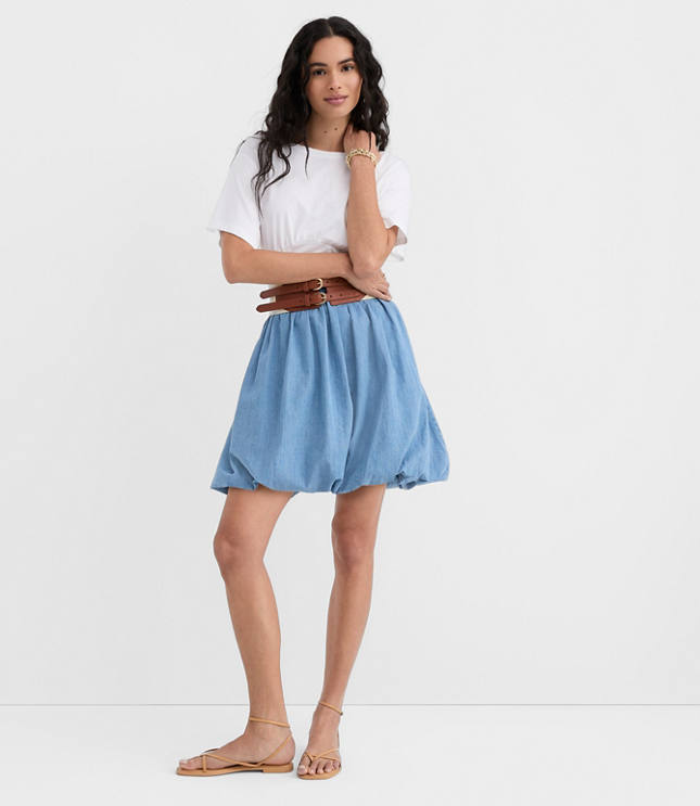 Tall Chambray Ruched Bubble Mini Skirt