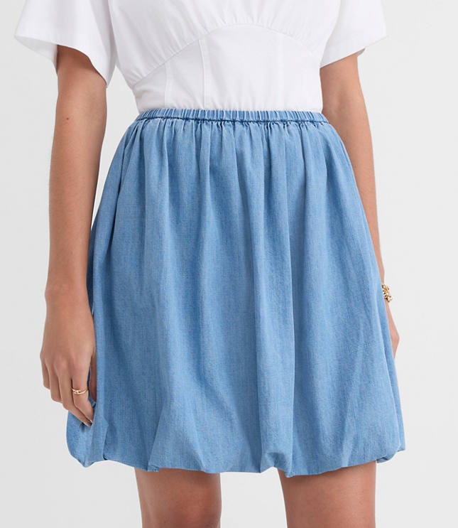 Tall Chambray Ruched Bubble Mini Skirt