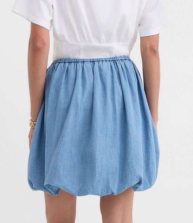 Tall Chambray Ruched Bubble Mini Skirt