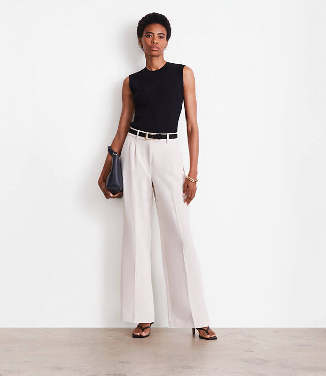 Tall LOFT Versa Crepe Drape Pleated Relaxed Straight Pants