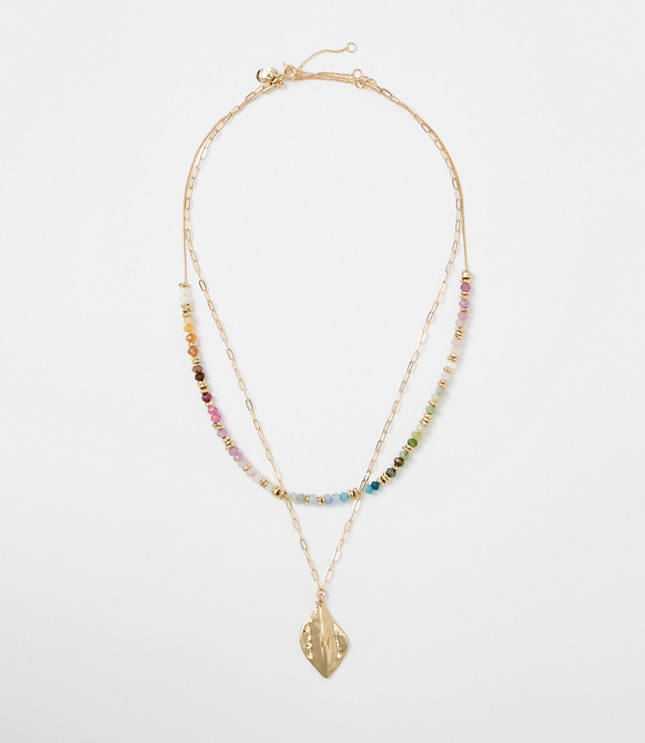 Rainbow Beaded Layered Charm Necklace