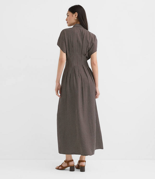 Pindot Pleated Midi Pocket Shirtdress