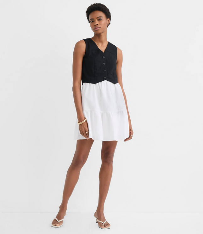 Linen Cotton Vest Ruffle Mini Dress