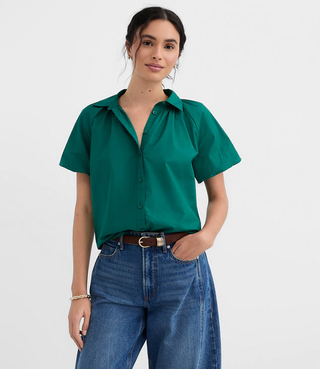 Petite Poplin Bubble Sleeve Shirt