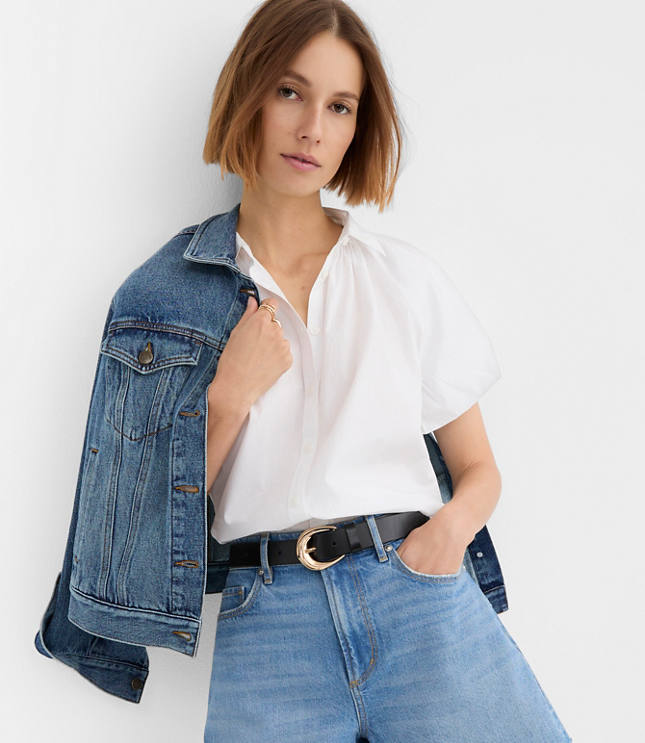 Petite Poplin Bubble Sleeve Shirt