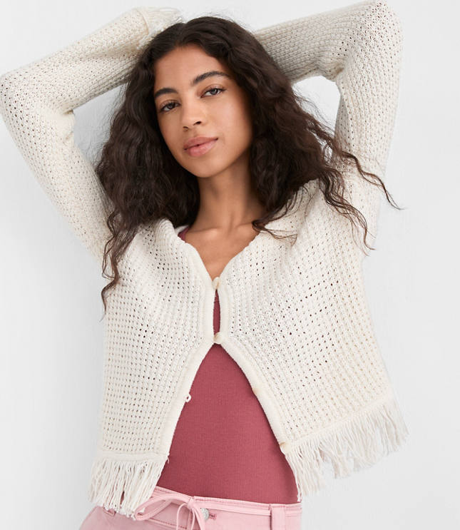 Fringe V-Neck Cardigan