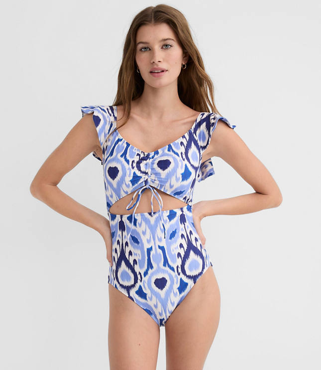 LOFT Beach Ikat Tie Cutout One Piece Swimsuit