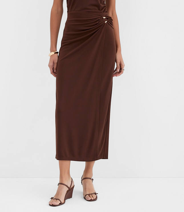 Petite Metallic Ring Wrap Midi Skirt