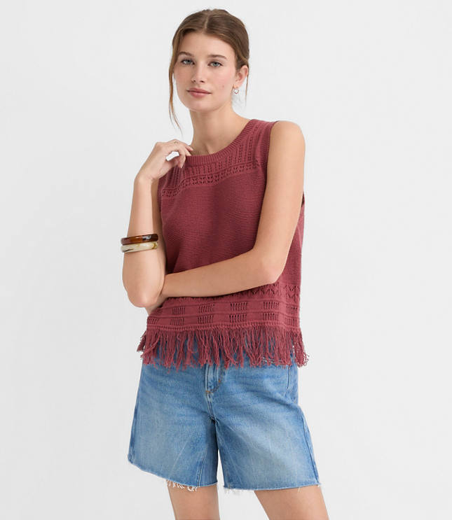 Fringe Pointelle Sweater Tank Top