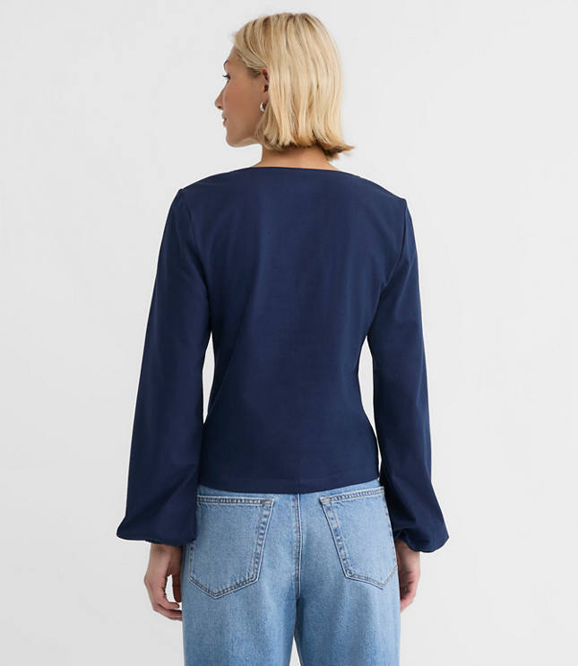 Petite Cinched Tie Neck Top