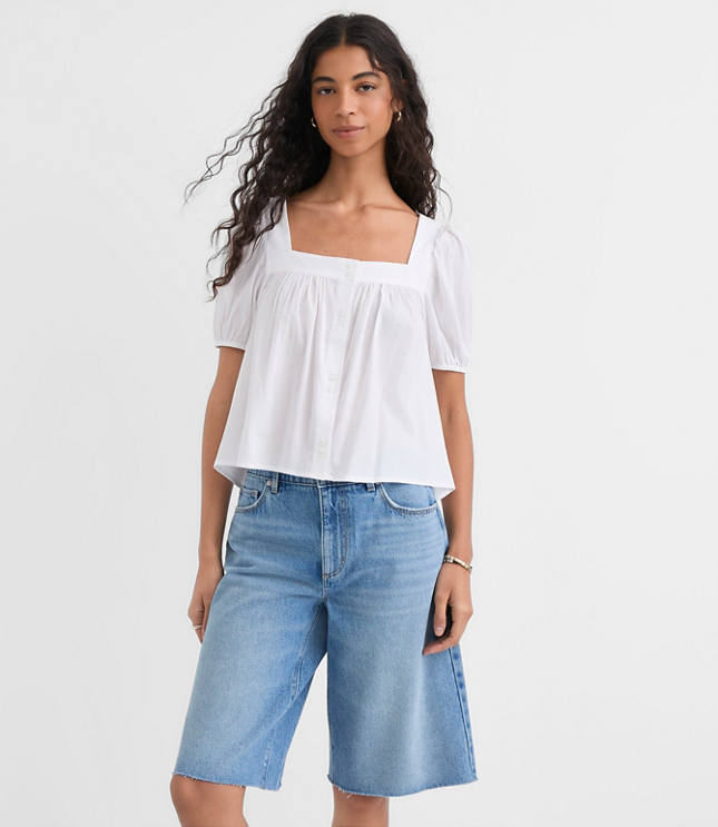 Petite Puff Sleeve Square Neck Blouse