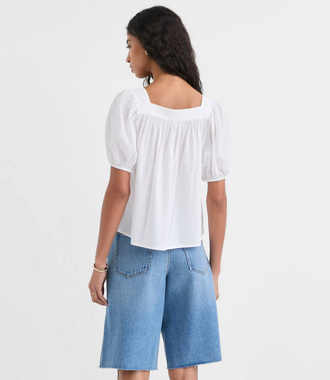 Petite Puff Sleeve Square Neck Blouse