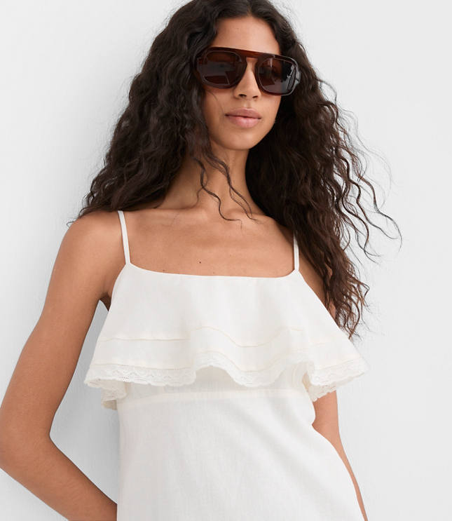 Lace Trim Strappy Ruffle Mini Dress