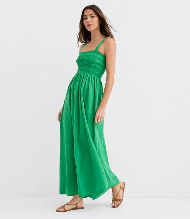 LOFT Beach Ikat Clip Smocked Maxi Pocket Dress