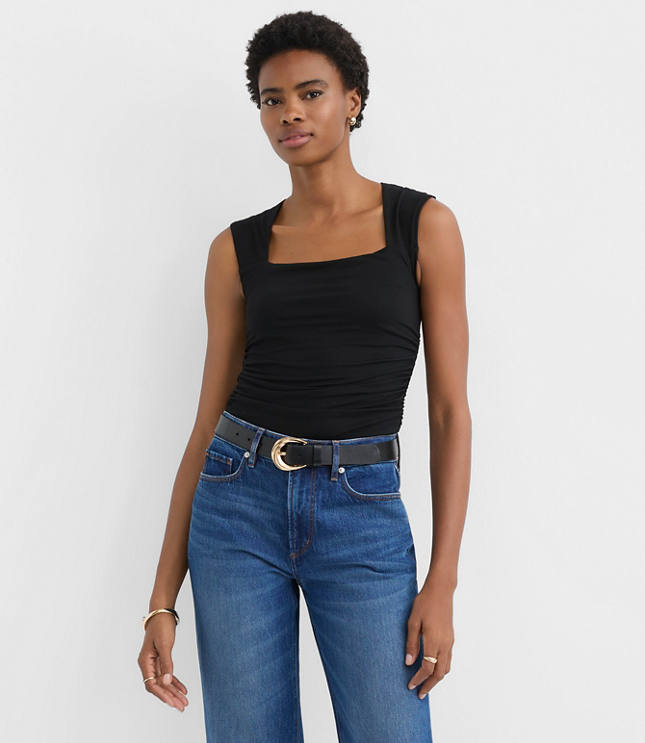 Petite Ruched Square Neck Top