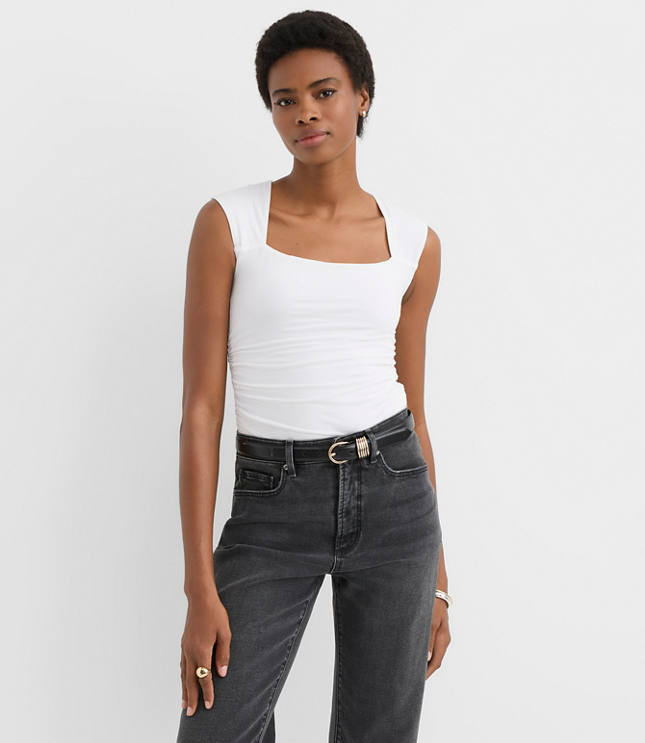 Petite Ruched Square Neck Top