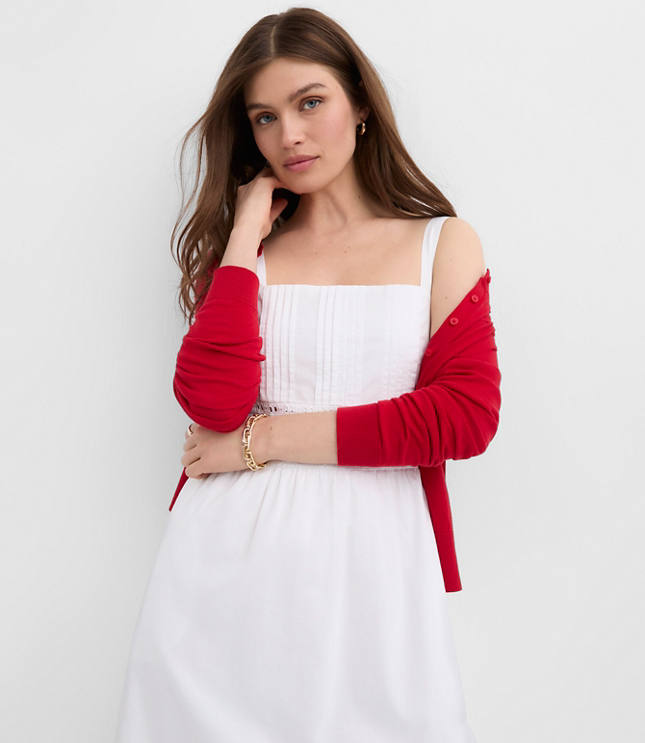 Lace Trim Pintucked Midi Pocket Dress