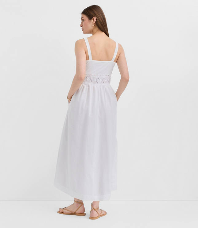 Lace Trim Pintucked Midi Pocket Dress