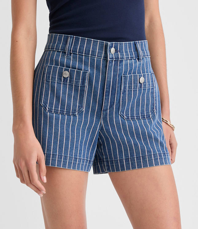 Petite Palmer Denim Shorts in Red Stripe carousel Product Image 3