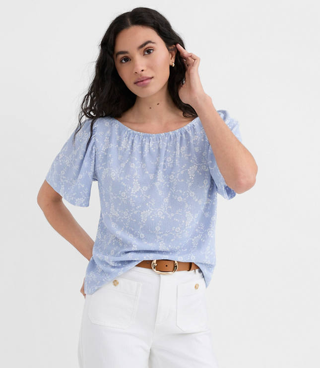 Bouquet Flutter Sleeve Boatneck Top