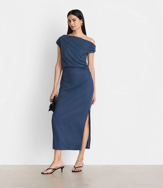 Petite LOFT Versa Pure Spun Off The Shoulder Midi Dress carousel Product Image 1