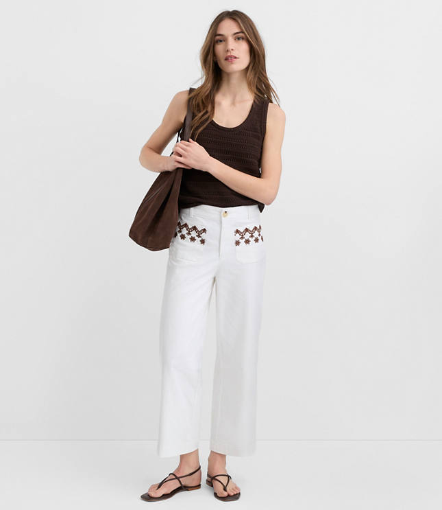 Palmer Wide Leg Crop Pants Embroidered Twill