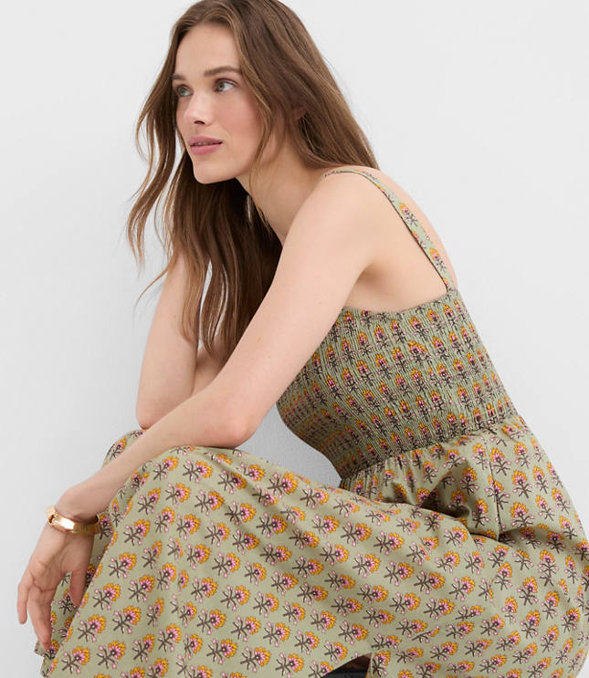 LOFT Beach Garden Smocked Maxi Pocket Dress
