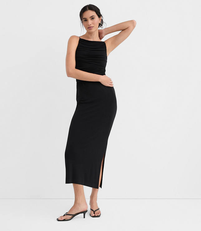 Tall Ruched Apron Neck Midi Dress