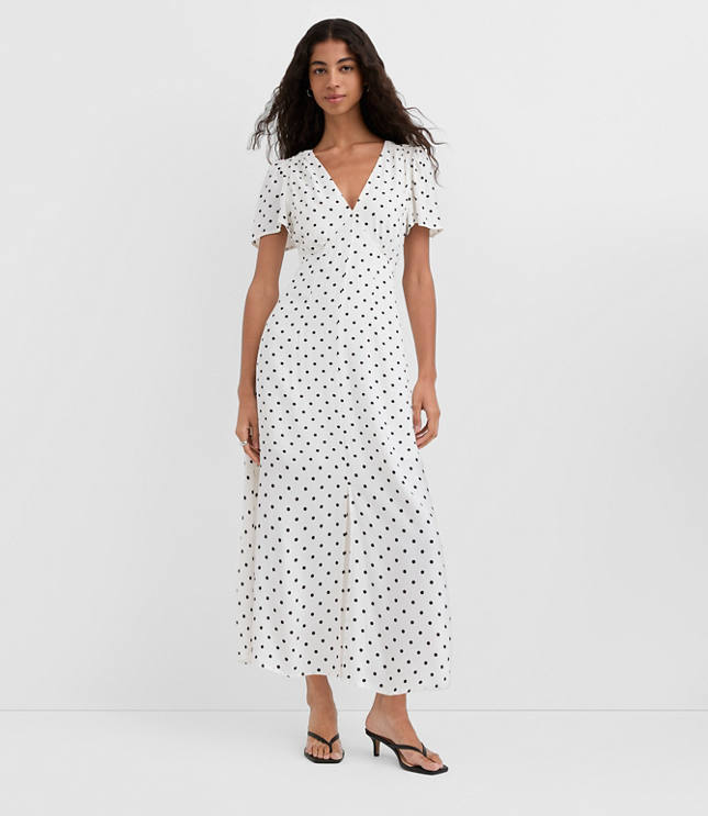 Petite Dotted V-Neck Midi Dress