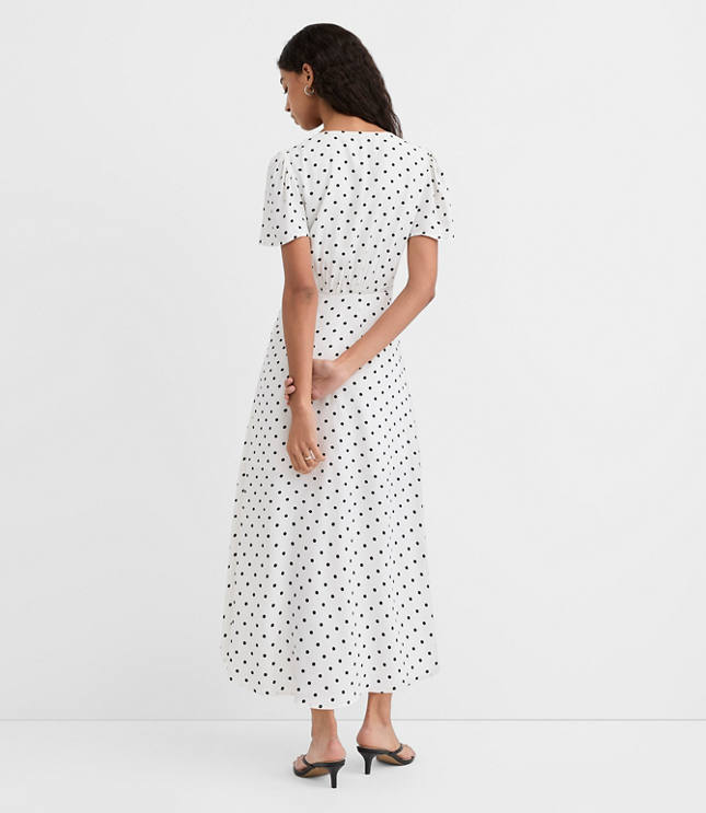Petite Dotted V-Neck Midi Dress