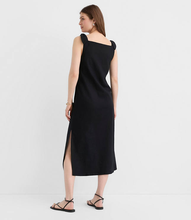 Linen Cotton Tie Boatneck Midi Dress