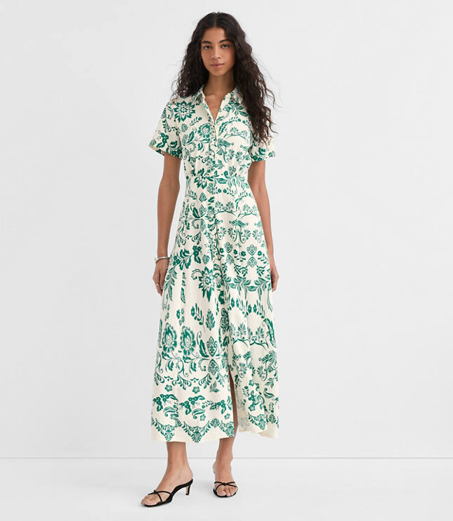 Petite Floral Seamed Maxi Shirtdress