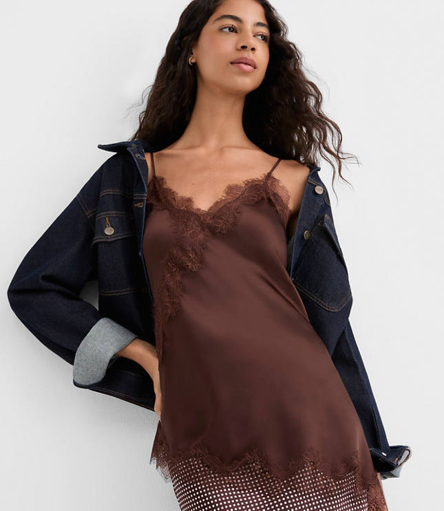 Lace Trim Satin Asymmetrical Cami