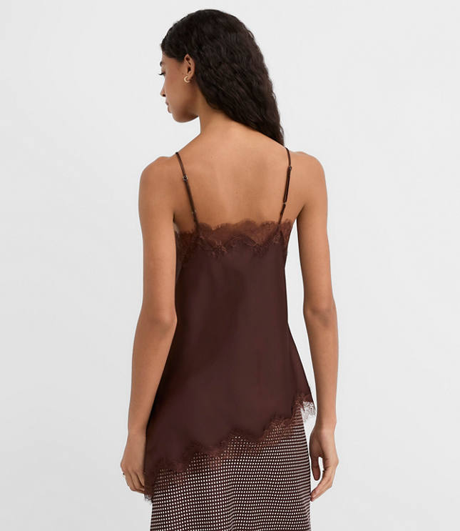 Lace Trim Satin Asymmetrical Cami