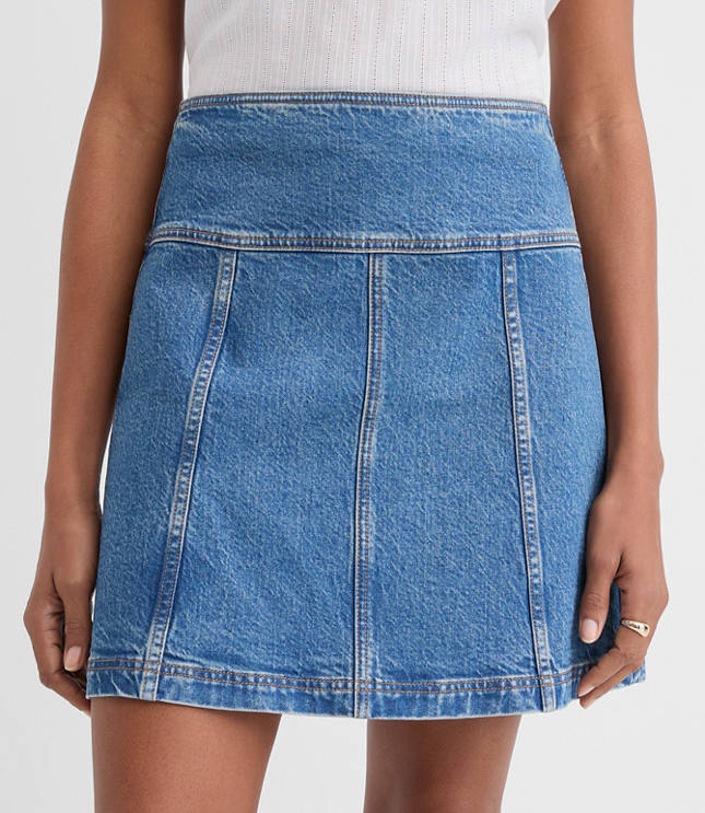 Petite Seamed Denim Mini Skirt in Light Wash Indigo