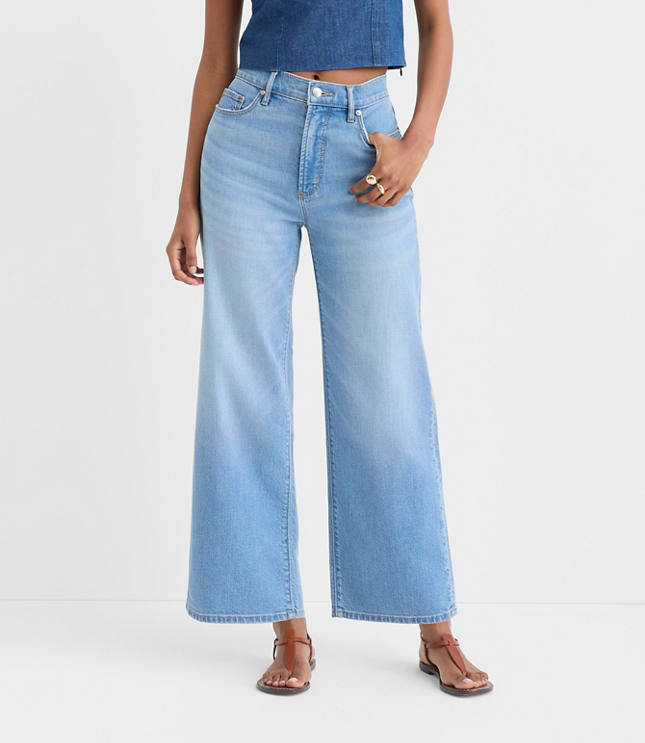 Rivete Tall High Rise Wide Leg Crop Jeans in Bright Medium Stonewash