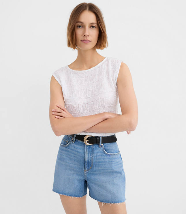 Petite Puckered Ruffle Wedge Top