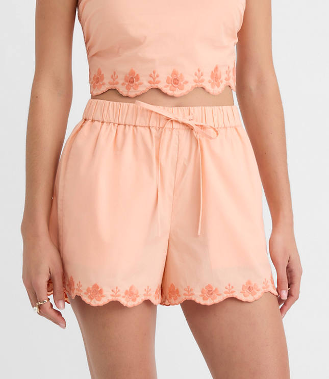 LOFT Beach Floral Embroidered Poplin Shorts