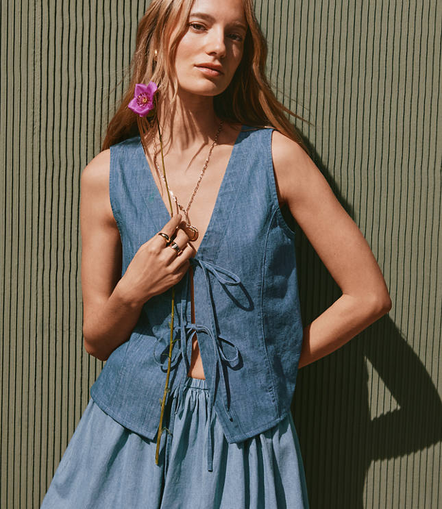 Petite Chambray Bow Vest Top