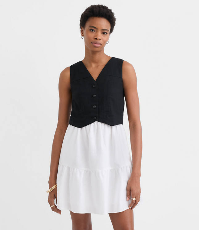 Petite Linen Cotton Vest Ruffle Mini Dress