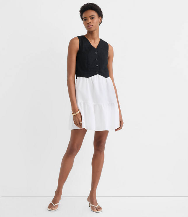 Petite Linen Cotton Vest Ruffle Mini Dress