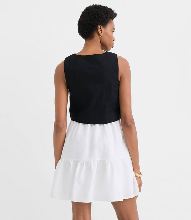 Petite Linen Cotton Vest Ruffle Mini Dress