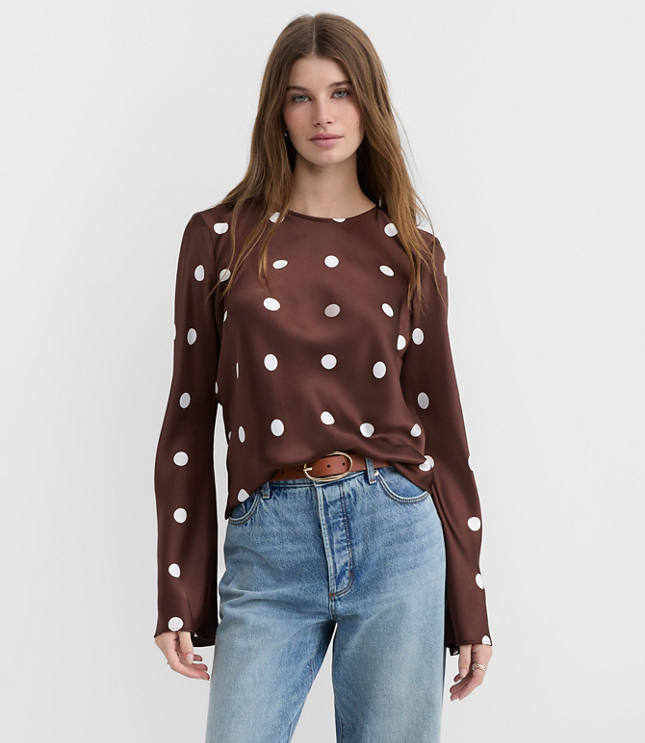 Dotted Satin Bell Sleeve Top
