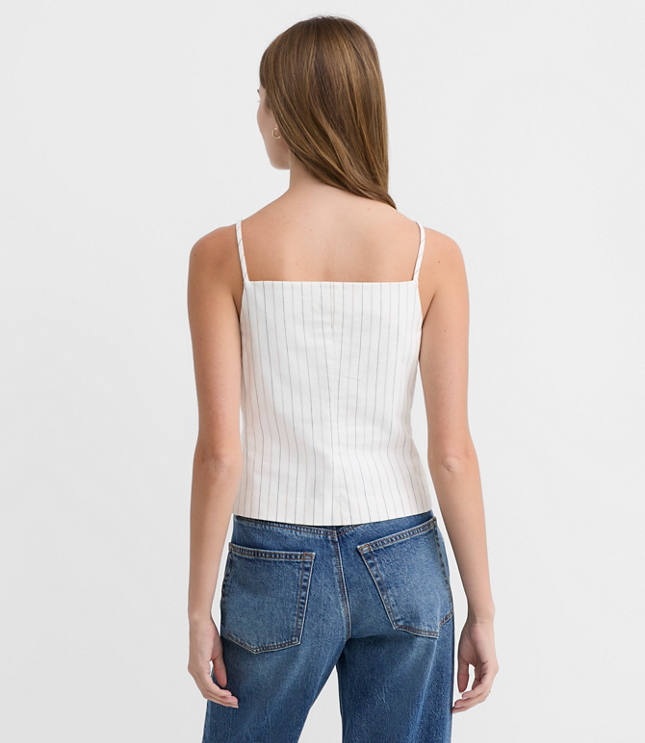 Petite Pinstripe Cotton Linen Strappy Vest Top