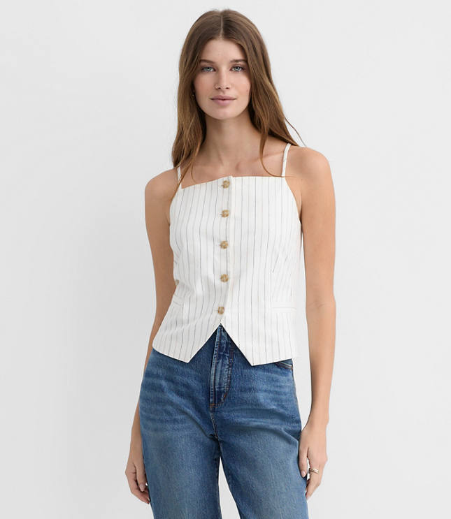 Pinstripe Cotton Linen Strappy Vest Top