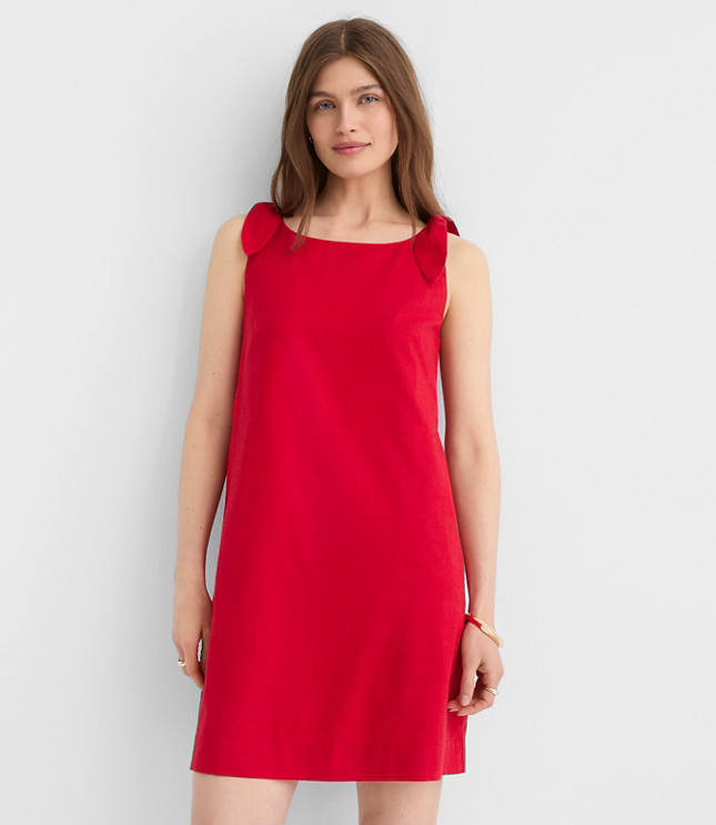 Linen Cotton Tie Boatneck Mini Dress