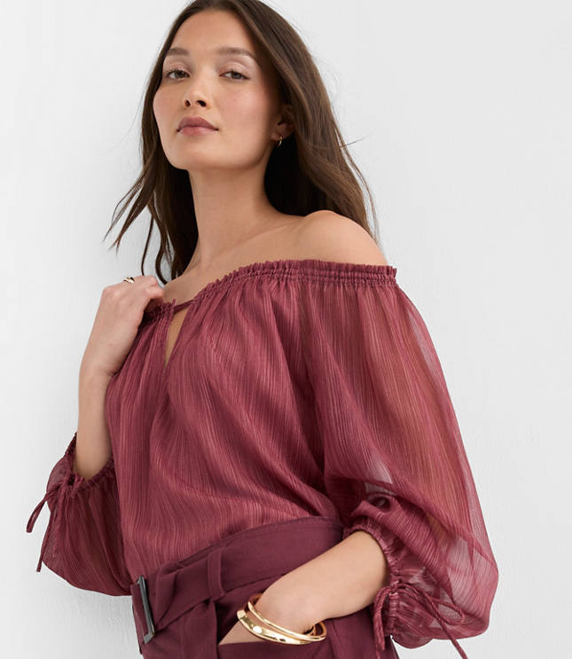 Striped Tie Cuff Off The Shoulder Blouse