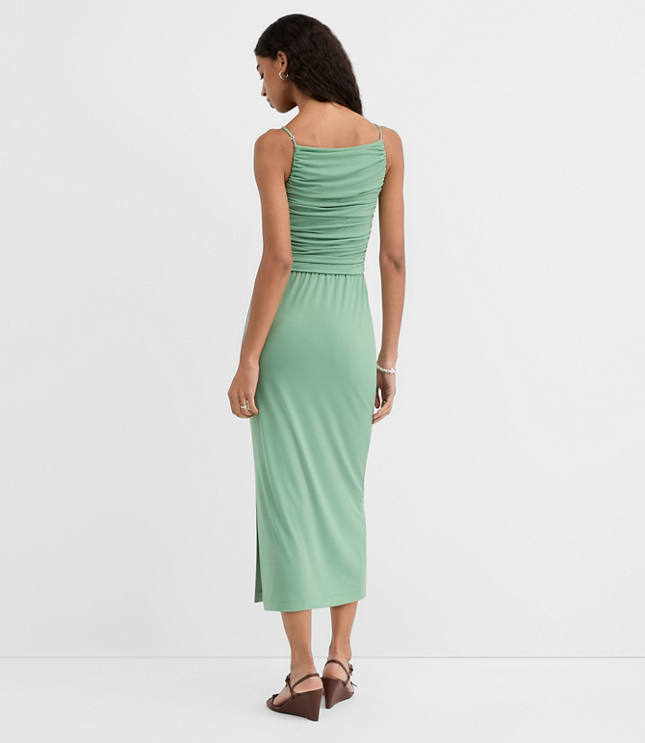 Petite Ruched Apron Neck Midi Dress