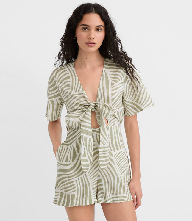 LOFT Beach Wave Tie Front Linen Cotton Romper