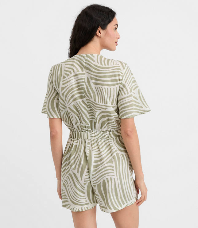 LOFT Beach Wave Tie Front Linen Cotton Romper